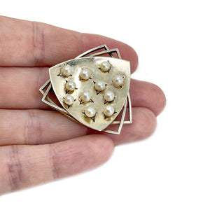 Atomic Era Modernist Japanese Saltwater Akoya Pearl Vintage Brooch- Sterling Silver