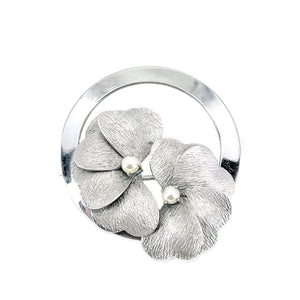 Binder Brothers Japanese Saltwater Cultured Akoya Pearl Pansy Brooch- Sterling Silver
