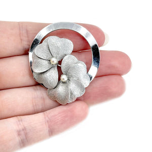 Binder Brothers Japanese Saltwater Cultured Akoya Pearl Pansy Brooch- Sterling Silver