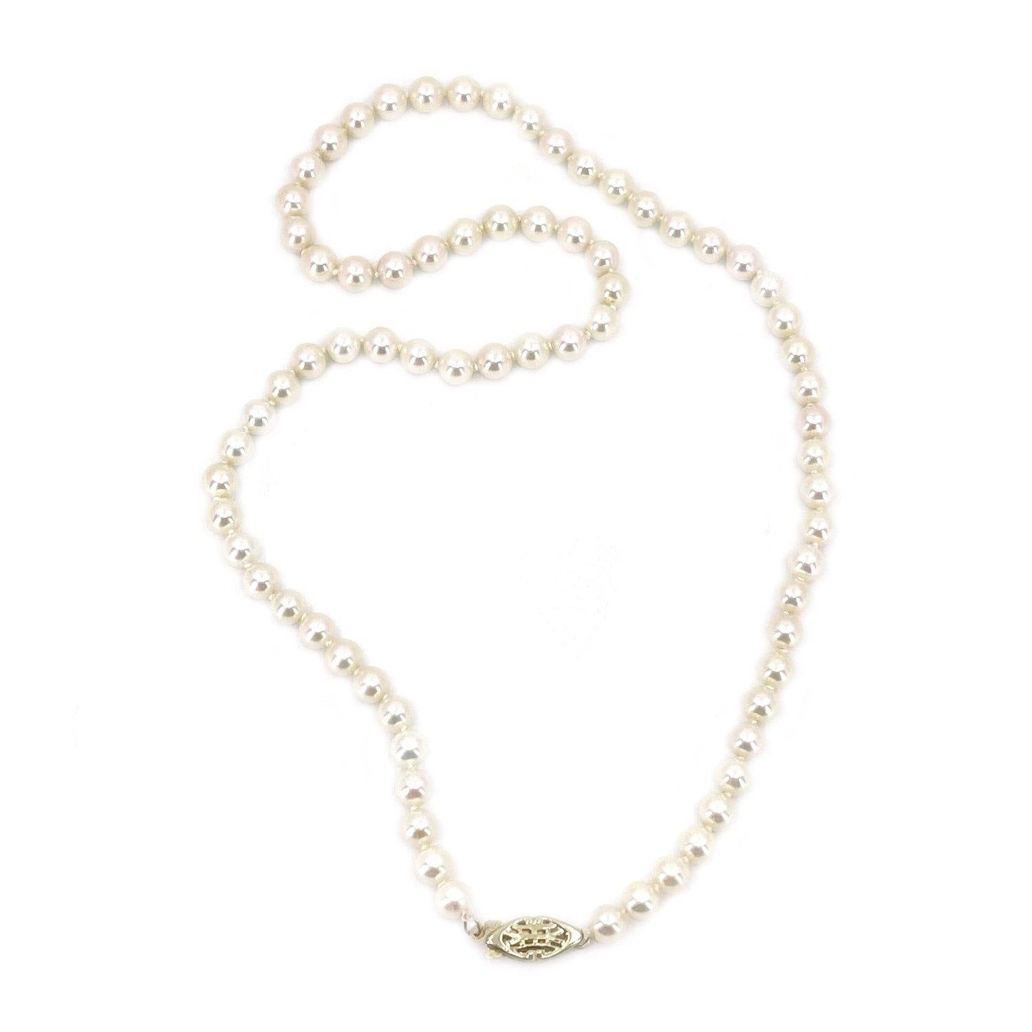 High Quality Japanese Saltwater Cultured Akoya Pearl Strand - 14K Yellow Gold 18 Inch