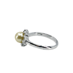 Ballerina Vintage Japanese Saltwater Cultured Akoya Pearl Halo Ring- Sterling Silver Sz 7 1/4