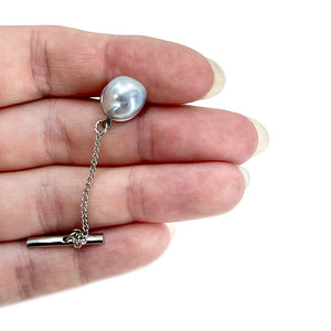 Baroque Blue Japanese Saltwater Akoya Cultured Pearl Vintage Tie Tac- Sterling Silver