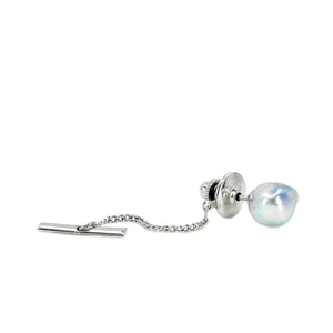Baroque Blue Japanese Saltwater Akoya Cultured Pearl Vintage Tie Tac- Sterling Silver