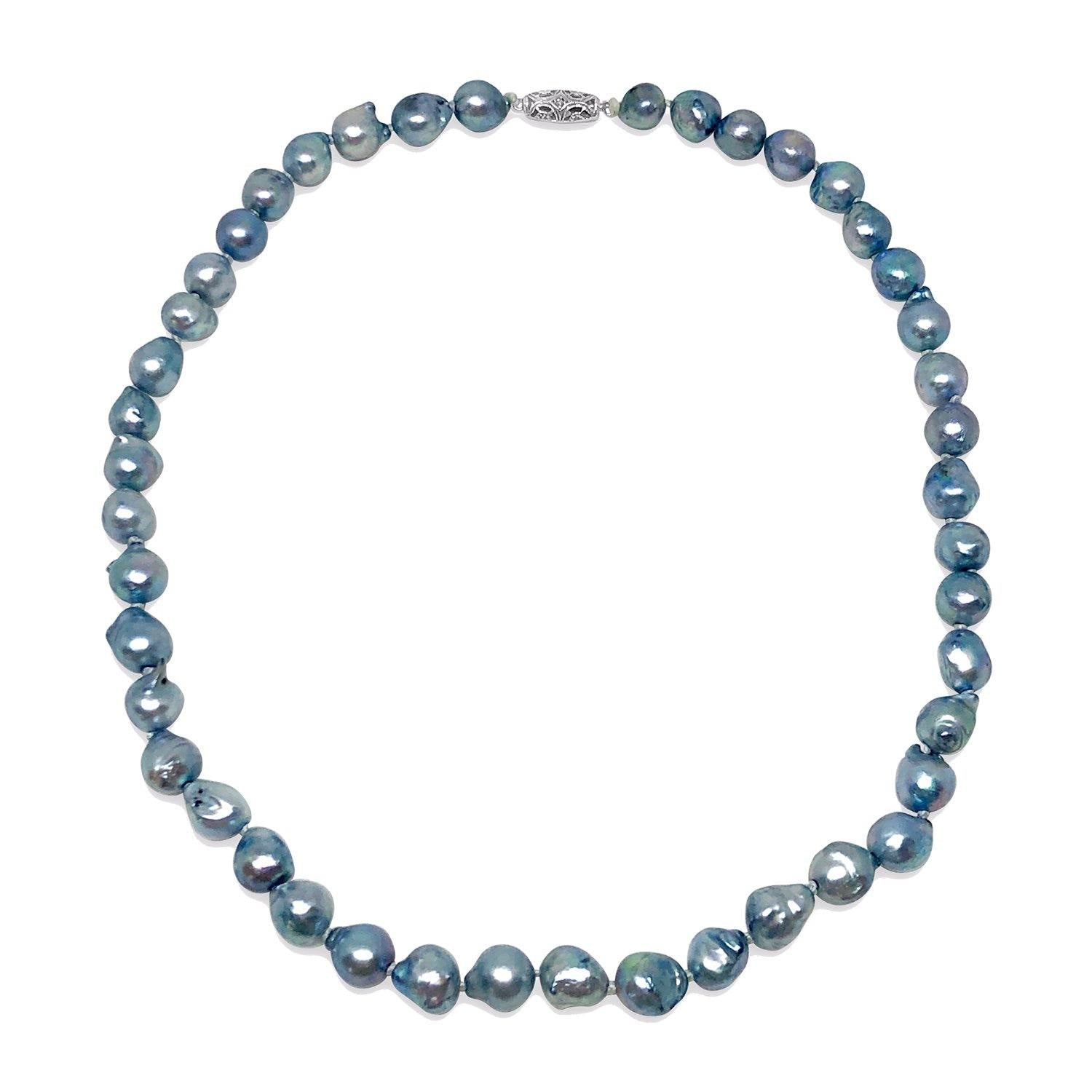 Baroque Blue Mid-Century Japanese Saltwater Cultured Akoya Pearl Choker Necklace - 14K White Gold