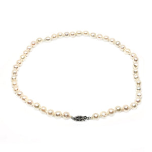 Deco Choker Japanese Saltwater Cultured Akoya Pearl Baroque Necklace - Sterling Silver 14 1/4 Inch