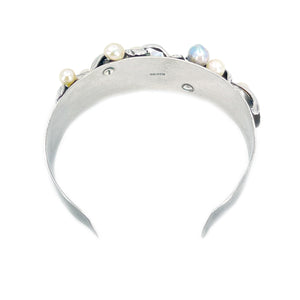 Art Nouveau Engraved Japanese Saltwater Blue & White Akoya Cultured Pearl Cuff Bracelet & Screwback Earring Set- Sterling Silver