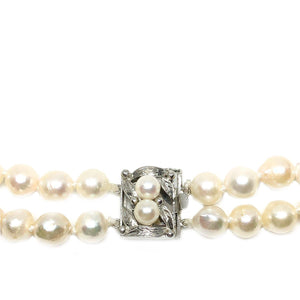 Nouveau Japanese Saltwater Akoya Cultured Pearl Double Strand Necklace-Sterling Silver 22-23.50 Inch