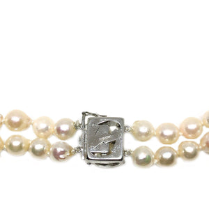 Nouveau Japanese Saltwater Akoya Cultured Pearl Double Strand Necklace-Sterling Silver 22-23.50 Inch