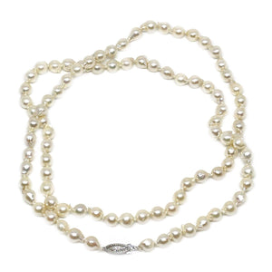 Baroque Filigree Japanese Cultured Akoya Pearl Strand - 14K White Gold 31 Inch