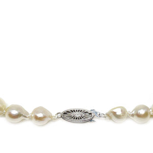 Baroque Filigree Japanese Cultured Akoya Pearl Strand - 14K White Gold 31 Inch
