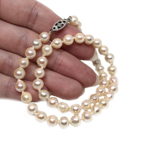 Deco Choker Japanese Saltwater Cultured Akoya Pearl Baroque Necklace - Sterling Silver 14 1/4 Inch