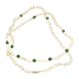 Opera Length Dark Green Jade Japanese Saltwater Cultured Akoya Pearl Strand- 14K Yellow Gold 30.50 Inch