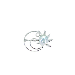 Modernist Baroque Blue Japanese Saltwater Akoya Cultured Pearl Vintage Brooch- Sterling Silver