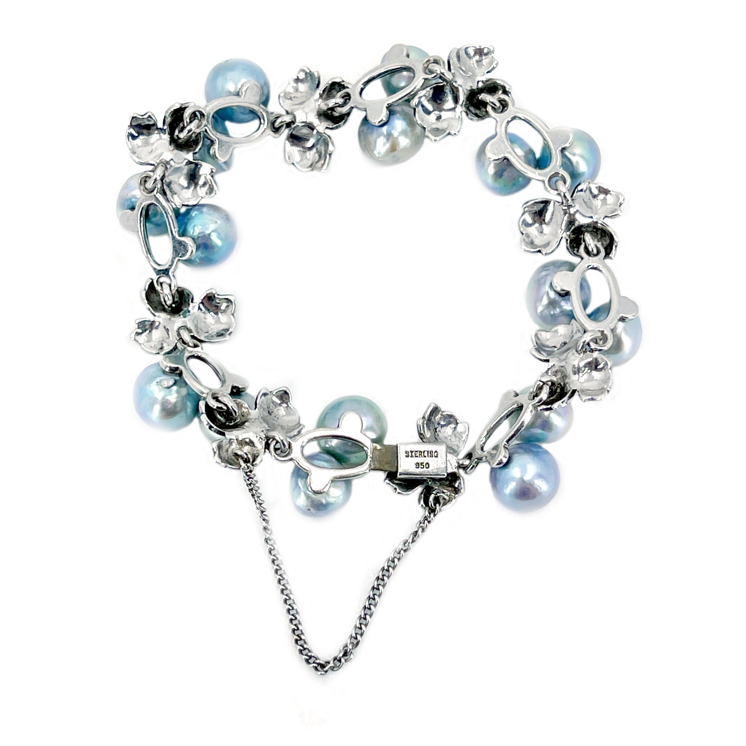 Baroque Blue Grape Leaf Japanese Saltwater Akoya Cultured Pearl Vintage Bracelet- Sterling Silver
