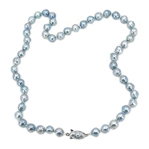 Vintage Baroque Blue Japanese Saltwater Cultured Akoya Pearl Necklace - Sterling Silver 18.25 Inch