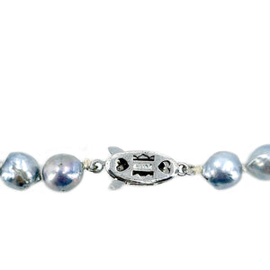 Vintage Baroque Blue Japanese Saltwater Cultured Akoya Pearl Necklace - Sterling Silver 18.25 Inch