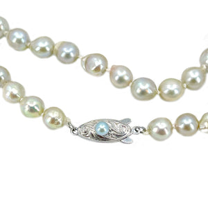 Rainbow Silver Baroque Vintage Japanese Saltwater Cultured Akoya Pearl Necklace - Sterling Silver 31 Inch