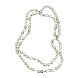 Rainbow Silver Baroque Vintage Japanese Saltwater Cultured Akoya Pearl Necklace - Sterling Silver 31 Inch
