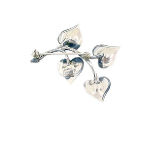 Beau Vintage Japanese Saltwater Cultured Akoya Pearl Floral Spade Brooch- Sterling Silver