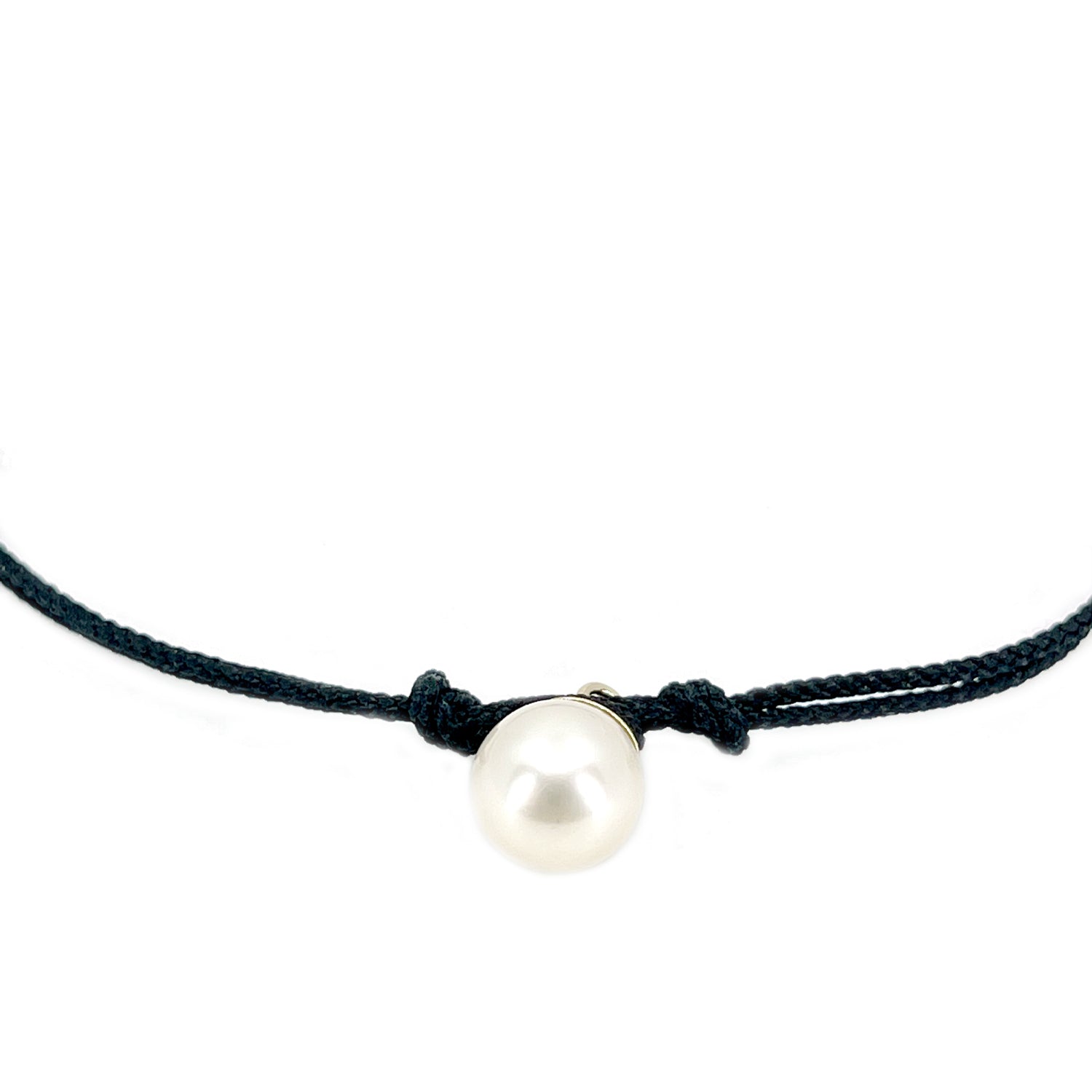 Kumihimo Braided Pure Black Silk Vintage Akoya Saltwater Cultured Pearl Adjustable Bracelet-14K Yellow Gold