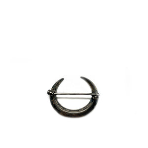 Back Victorian Antique Seed Pearl Half Moon Brooch- Sterling Silver