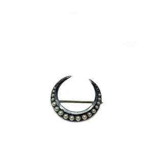 Front Victorian Antique Seed Pearl Half Moon Brooch- Sterling Silver