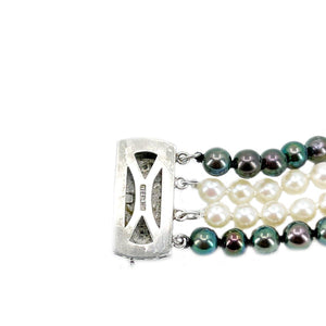 Four Strand Deco Japanese Saltwater Black Akoya Cultured Pearl Bracelet- Sterling Silver