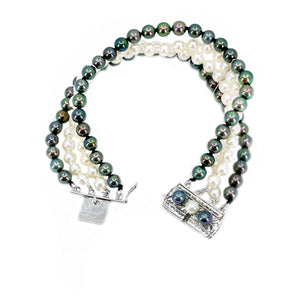 Four Strand Deco Japanese Saltwater Black Akoya Cultured Pearl Bracelet- Sterling Silver