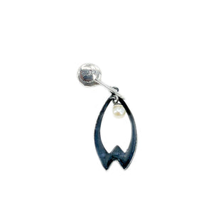 Japanese Vintage Black Rhodium Akoya Saltwater Cultured Pearl Screwback Earrings- Sterling Silver