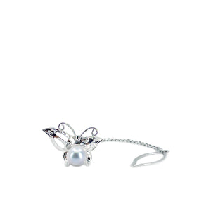 Blue Japanese Saltwater Akoya Cultured Pearl Butterfly Tie Tac- Sterling Silver