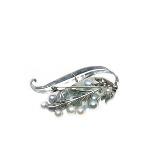 Art Nouveau Cluster Grape Blue Japanese Saltwater Akoya Cultured Pearl Brooch- Sterling Silver Back