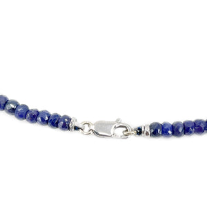 Retro Blue Sapphire Diamond Japanese Saltwater Cultured Akoya Pearl Strand - 14K White Gold 18 Inch