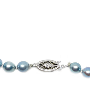 Blue Japanese Cultured Akoya Pearl Graduated Necklace - 10K White Gold 21 Inch