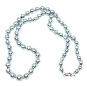 Blue Japanese Cultured Akoya Pearl Graduated Necklace - 10K White Gold 21 Inch