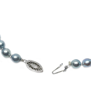 Blue Japanese Cultured Akoya Pearl Graduated Necklace - 10K White Gold 21 Inch
