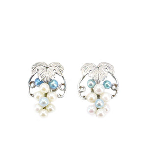 Grape Blue Akoya Saltwater Cultured Pearl Screwback Earrings- Sterling Silver