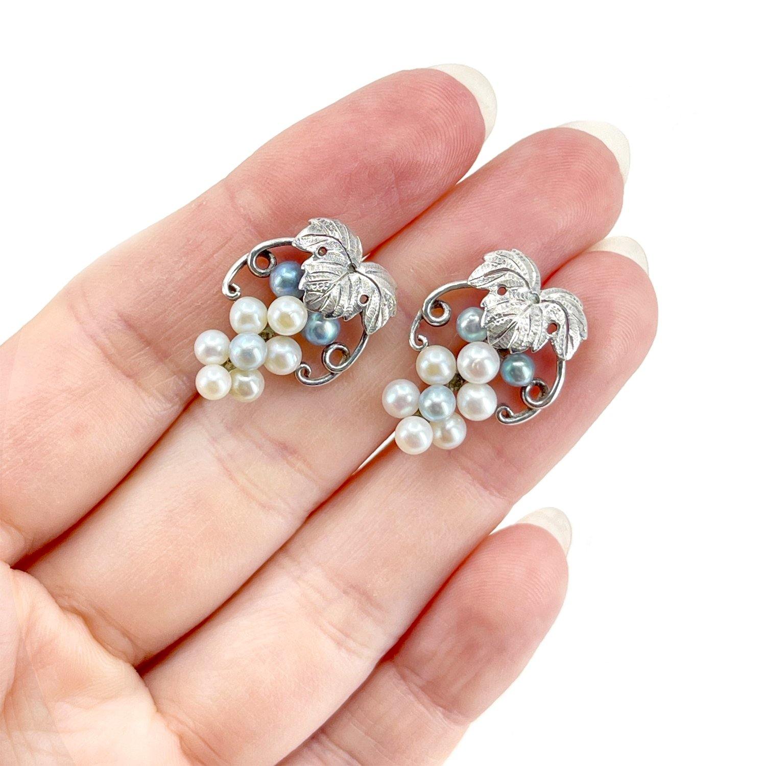 Grape Blue Akoya Saltwater Cultured Pearl Screwback Earrings- Sterling Silver