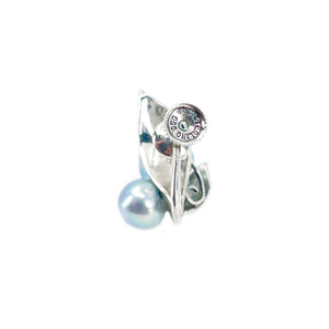 Vintage Baroque Blue Japanese Akoya Saltwater Cultured Pearl Leaf Screwback Earrings- Sterling Silver