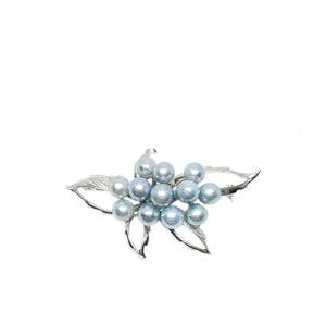 Leaf Cluster Blue Japanese Saltwater Akoya Cultured Pearl Brooch- Sterling Silver