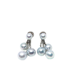 Mikimoto Blue Saltwater Akoya Deco Lavaliere Necklace Screwback Earring Set- Sterling Silver