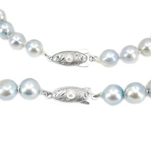 Blue Japanese Saltwater Cultured Akoya Pearl Vintage Choker Necklace & Bracelet Set - Sterling Silver 15.50 Inch