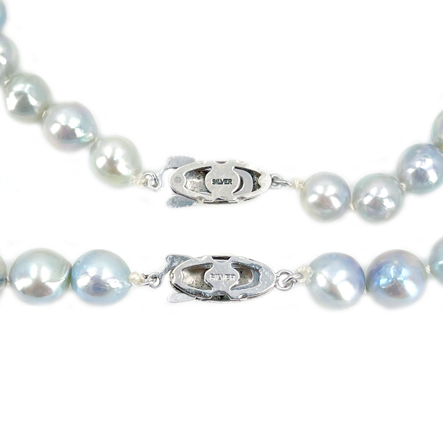 Blue Japanese Saltwater Cultured Akoya Pearl Vintage Choker Necklace & Bracelet Set - Sterling Silver 15.50 Inch