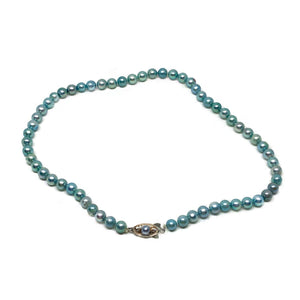 Blue Japanese Saltwater Cultured Akoya Pearl Necklace - Sterling Silver