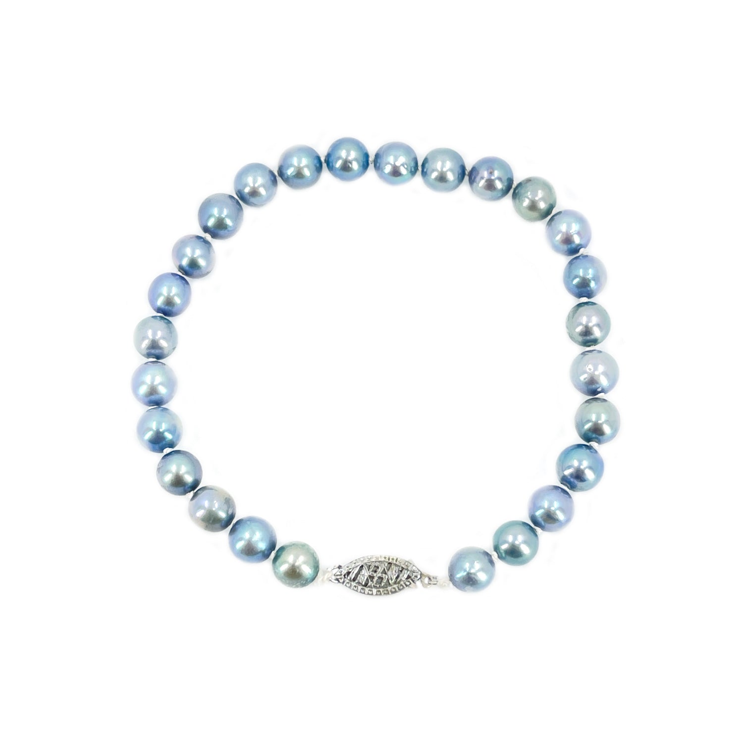 Japanese Blue Saltwater Akoya Cultured Pearl Vintage Bracelet- 10K White Gold
