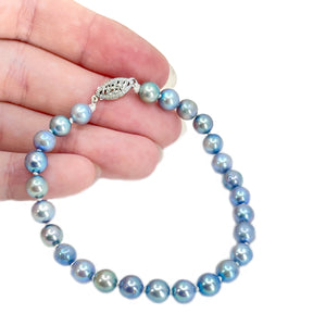 Japanese Blue Saltwater Akoya Cultured Pearl Vintage Bracelet- 10K White Gold