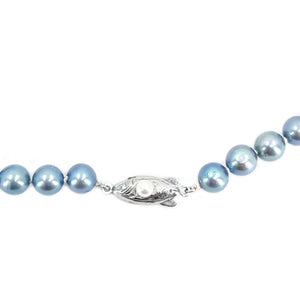 Blue Japanese Saltwater Cultured Akoya Pearl Vintage Necklace Choker - Sterling Silver 15.75 Inch