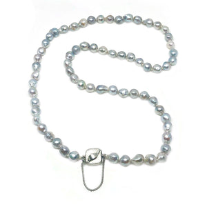 Japanese Saltwater Cultured Blue Akoya Pearl Leaf Necklace - Sterling Silver 17 Inch
