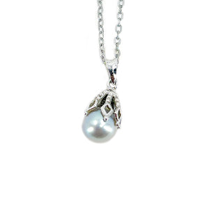 Modernist Blue Japanese Saltwater Akoya Pearl Vintage Necklace- Sterling Silver 17 Inch
