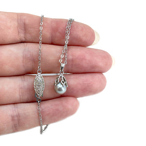 Modernist Blue Japanese Saltwater Akoya Pearl Vintage Necklace- Sterling Silver 17 Inch
