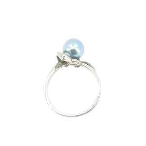 Modernist Japanese Saltwater Blue Akoya Cultured Pearl Ring- Sterling Silver Sz 5 3/4
